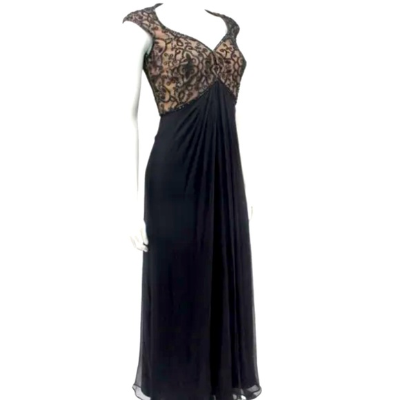 Tadashi Shoji Dresses & Skirts - Tadashi Collection Silk Beaded Sequin Illusion Gown Dress Size 12 EUC Formal